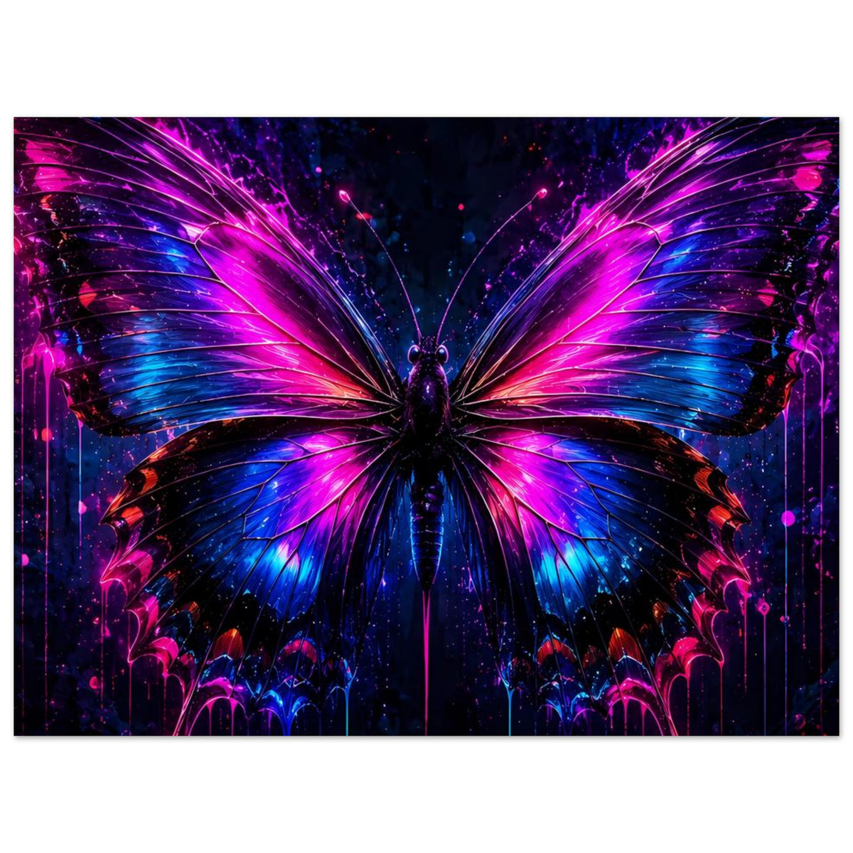 Neon-Schmetterling Poster, breitflächige Flügel mit intensiven Pink- und Blautönen