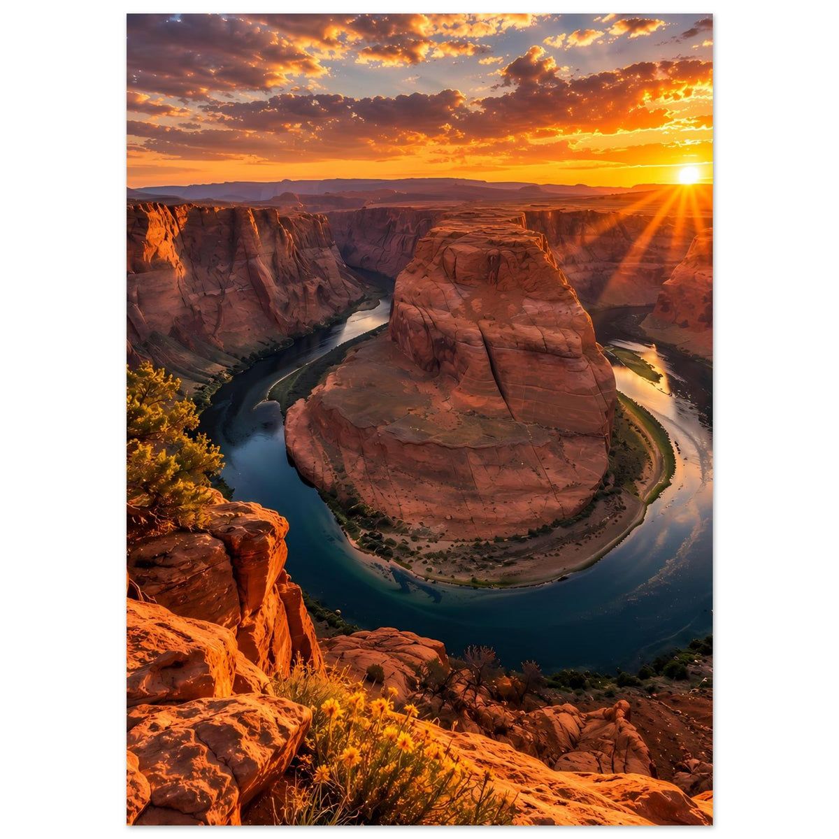 Hochformatiges Poster mit Canyonblick auf Flussschlinge und markante Felsformation