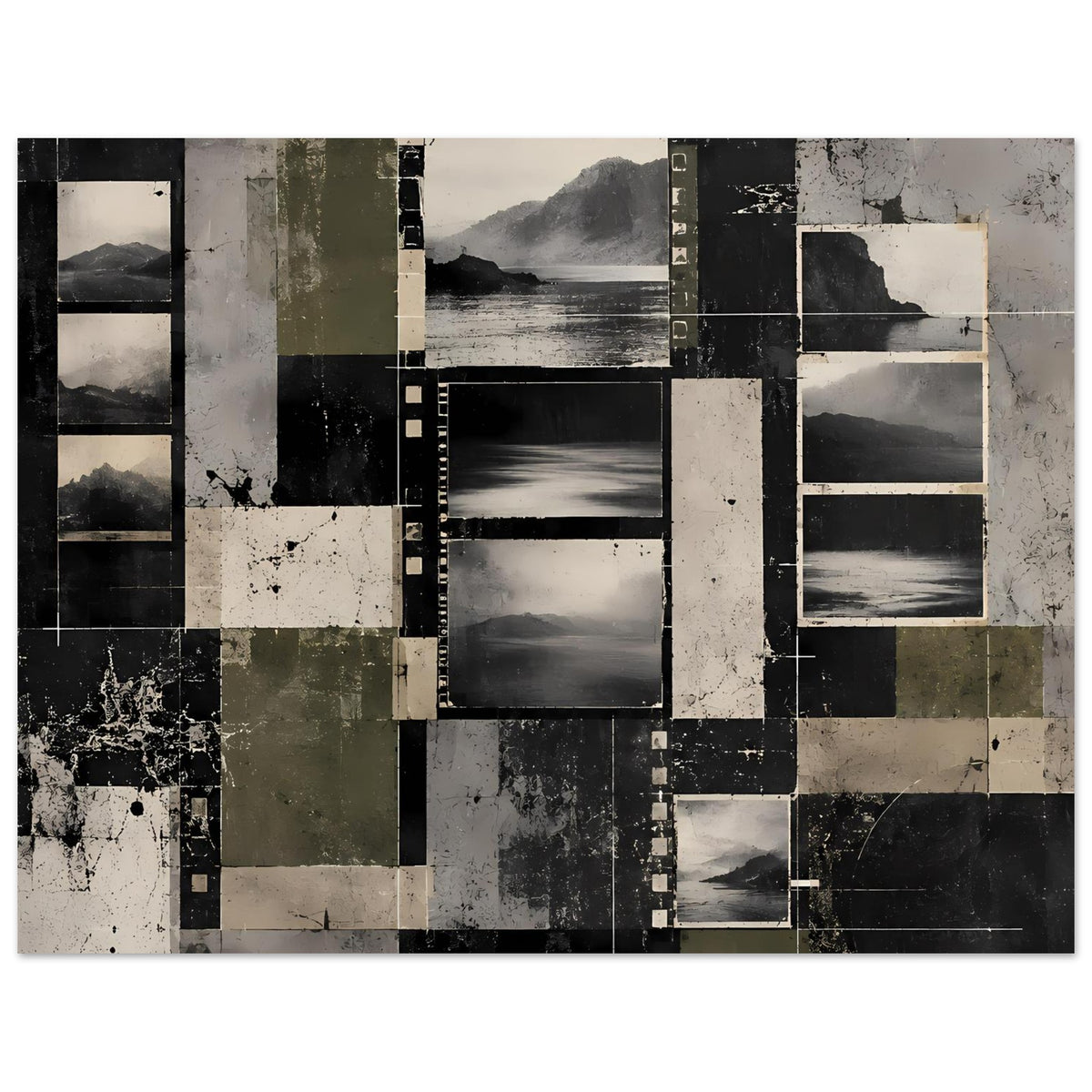 Abstraktes Vintage-Landschafts-Poster, horizontal, schwarz-grau-beige, horizontale Bildstreifen