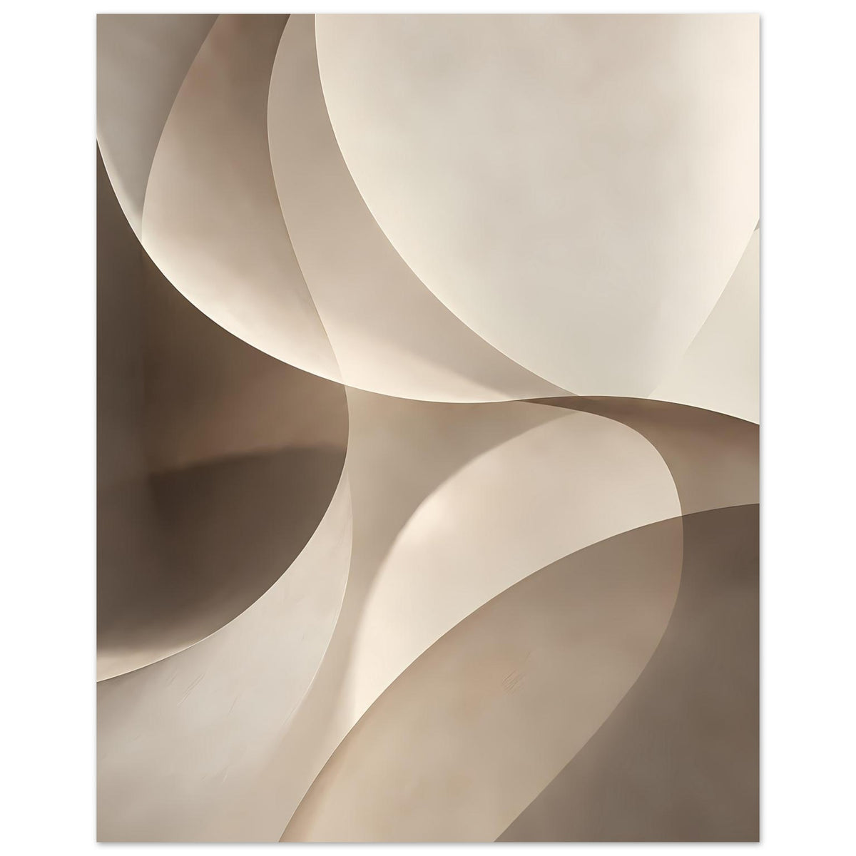 Kunstposter im Hochformat mit abstrakten Wellen in Creme- und Beigetönen