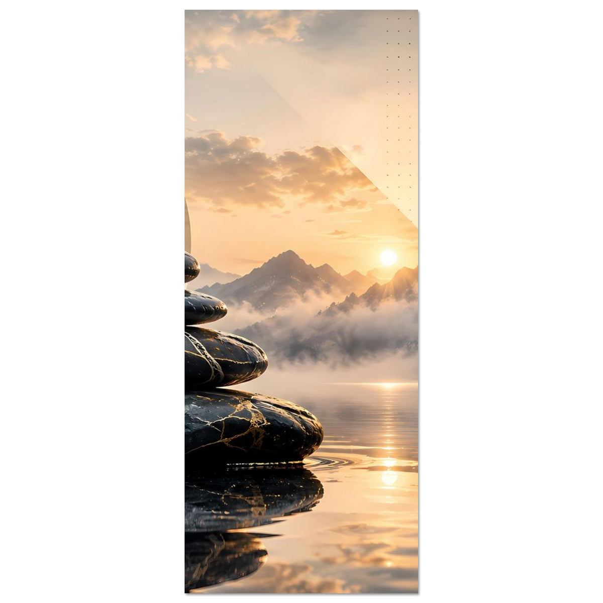 Zen-Harmonie Poster (hochkant): Teilansicht der Steine und der Sonne im Gebirge