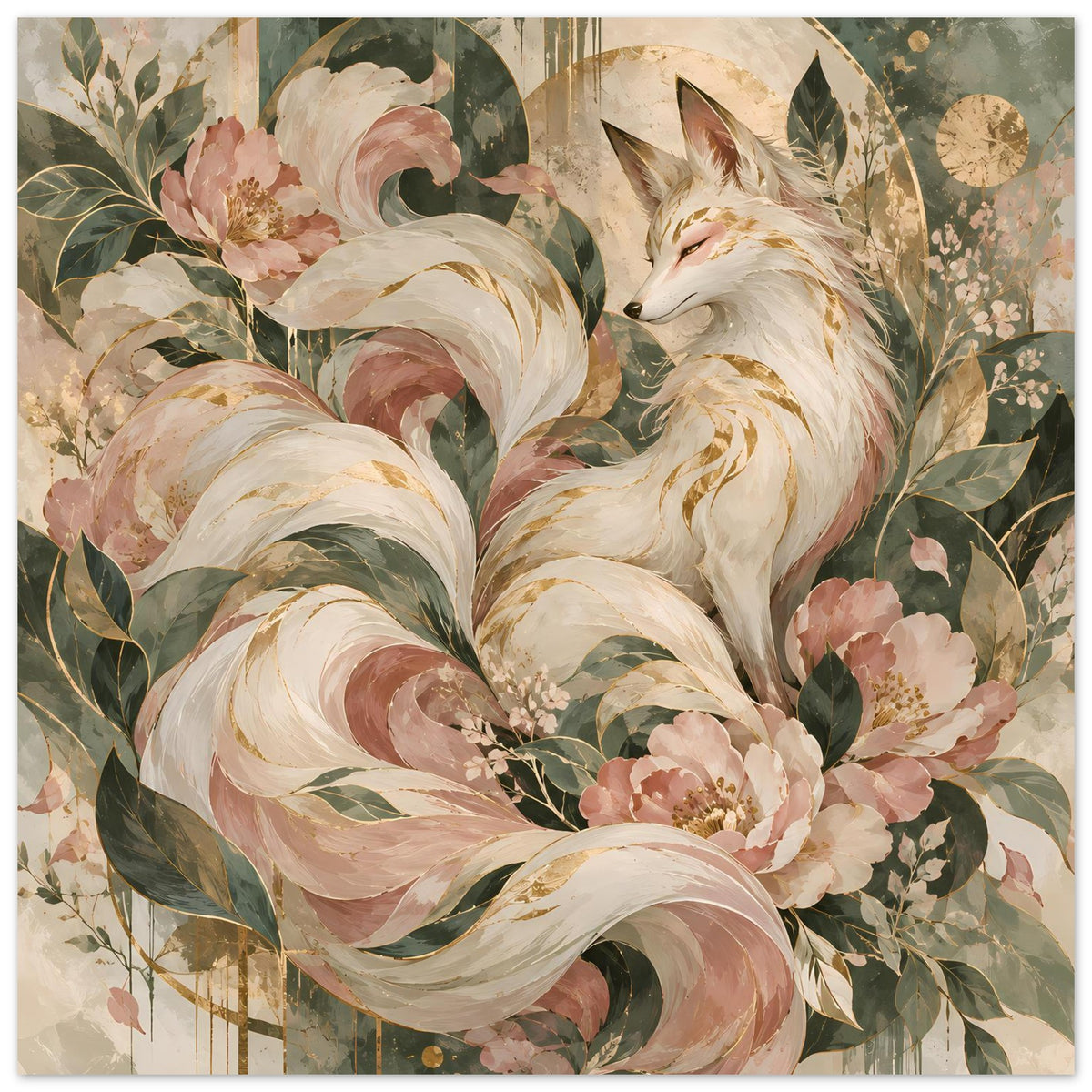 Poster mit Fuchsmotiv in Rosé, Grün und Gold