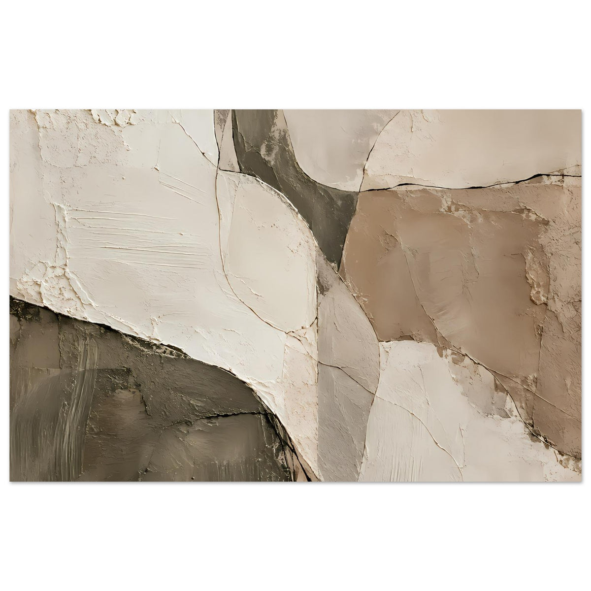 Abstraktes Kunst-Poster, horizontal: cremeweiße Flächen, beige Schattierungen und dunkelgrauer Rand