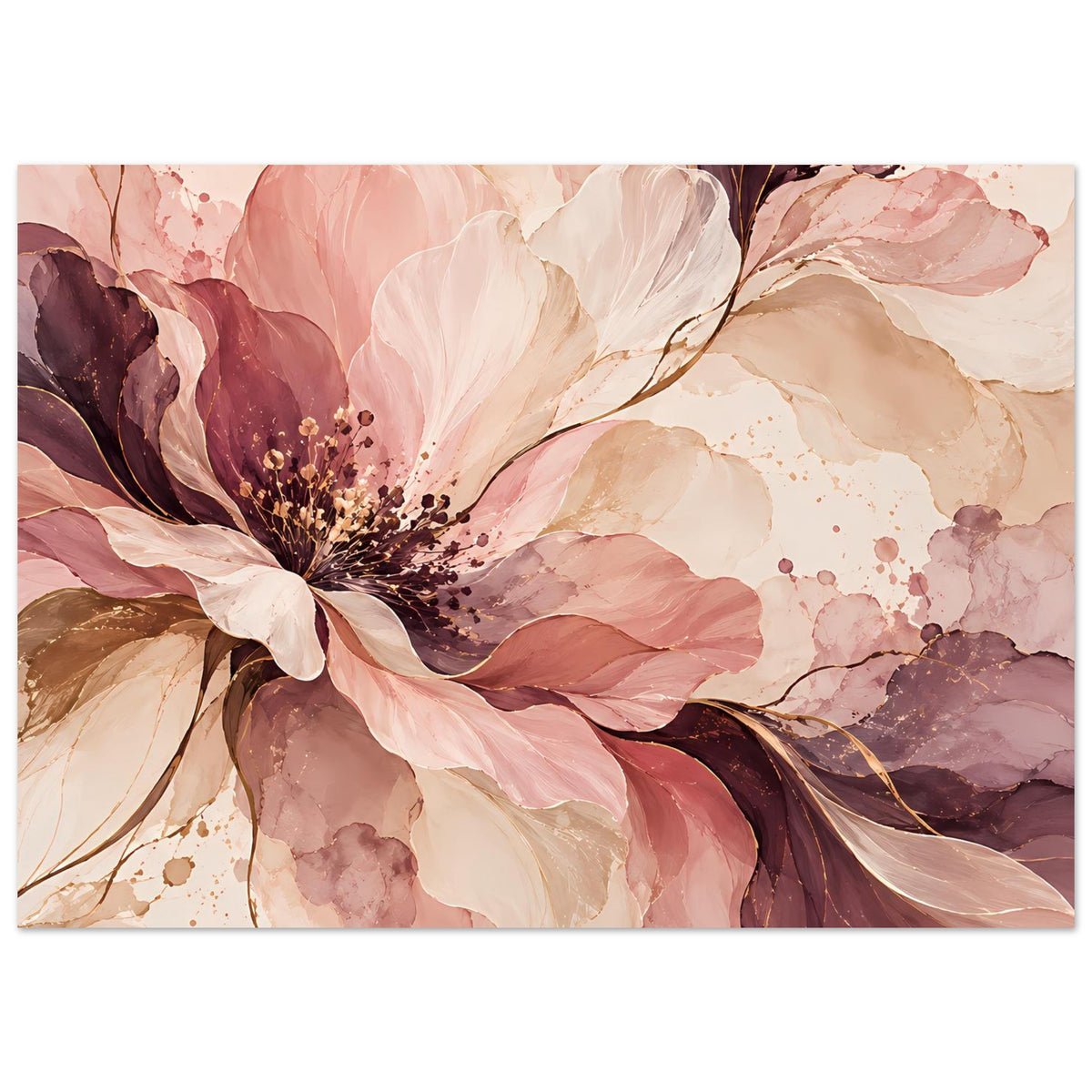 Blütenposter mit rosa, cremefarbenen und bordeauxfarbenen Blüten, horizontal
