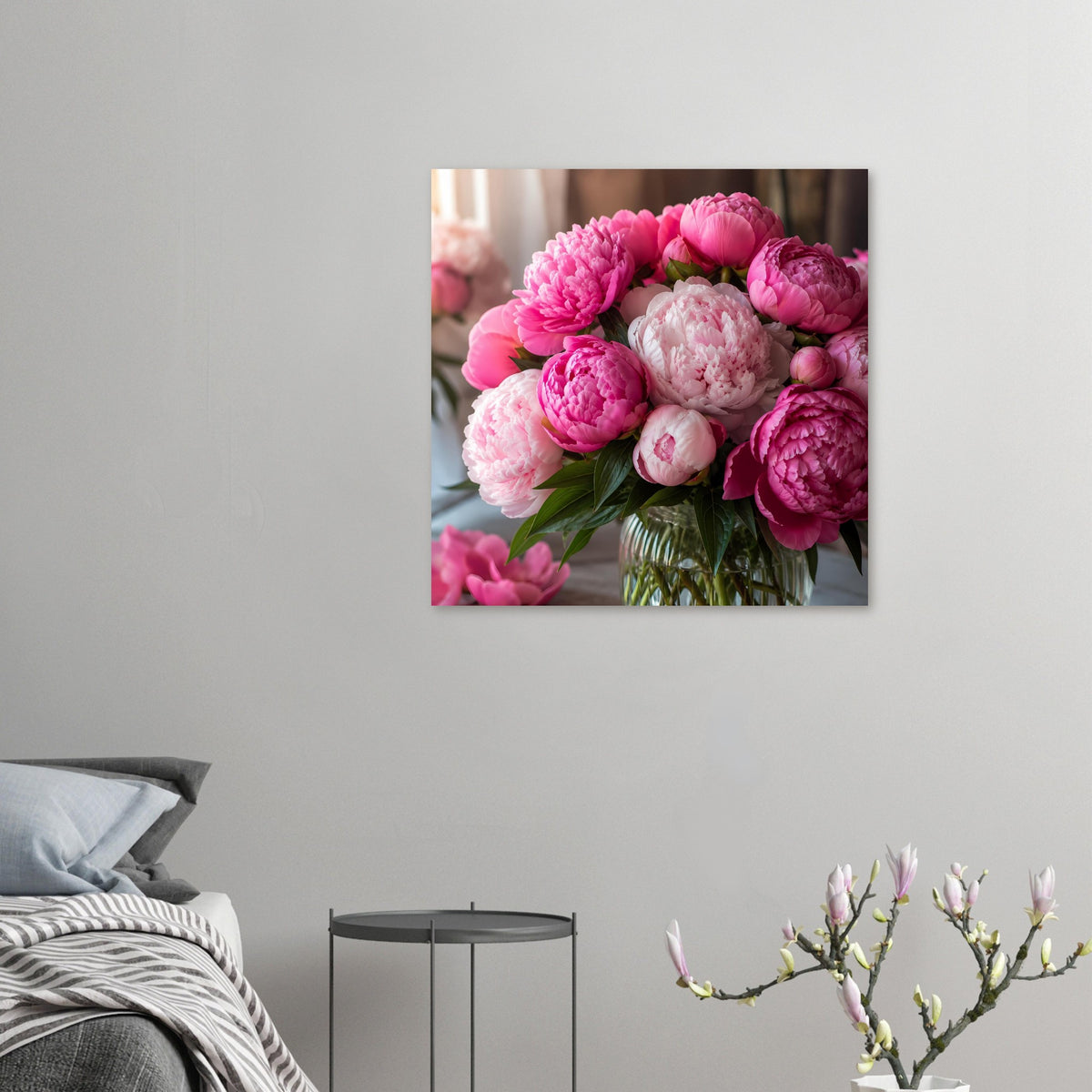 Poster mit Pink-Pfingstrosenstrauß, quadratisches Motiv mit klarer Blütenstruktur.