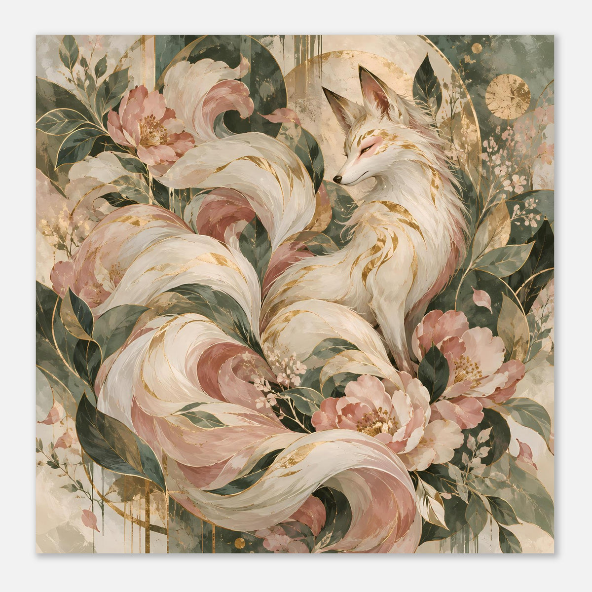 Poster mit Fuchsmotiv in Rosé-, Grün- und Goldtönen