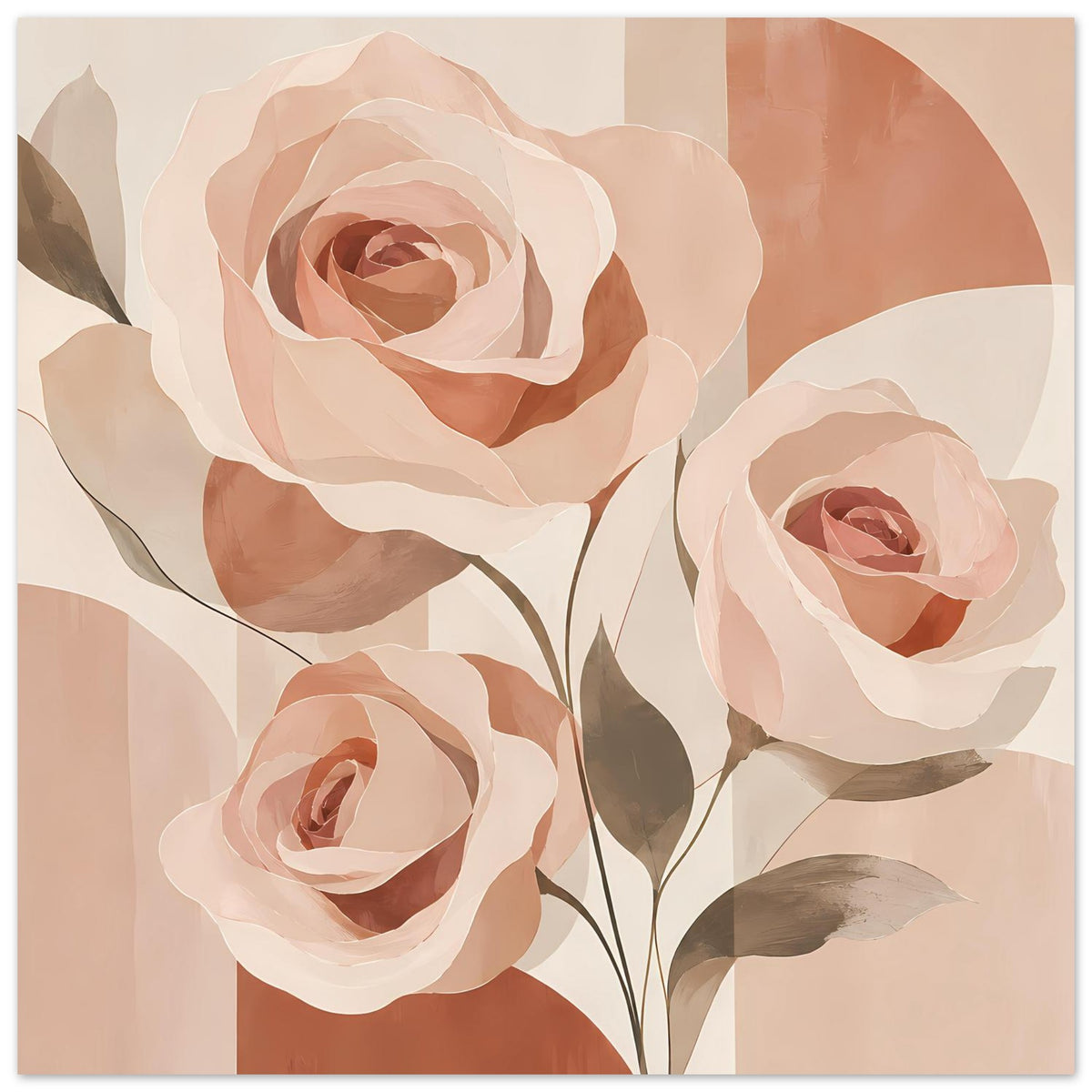 Florales Poster mit zarten rosa und pfirsichfarbenen Rosen im Boho-Stil