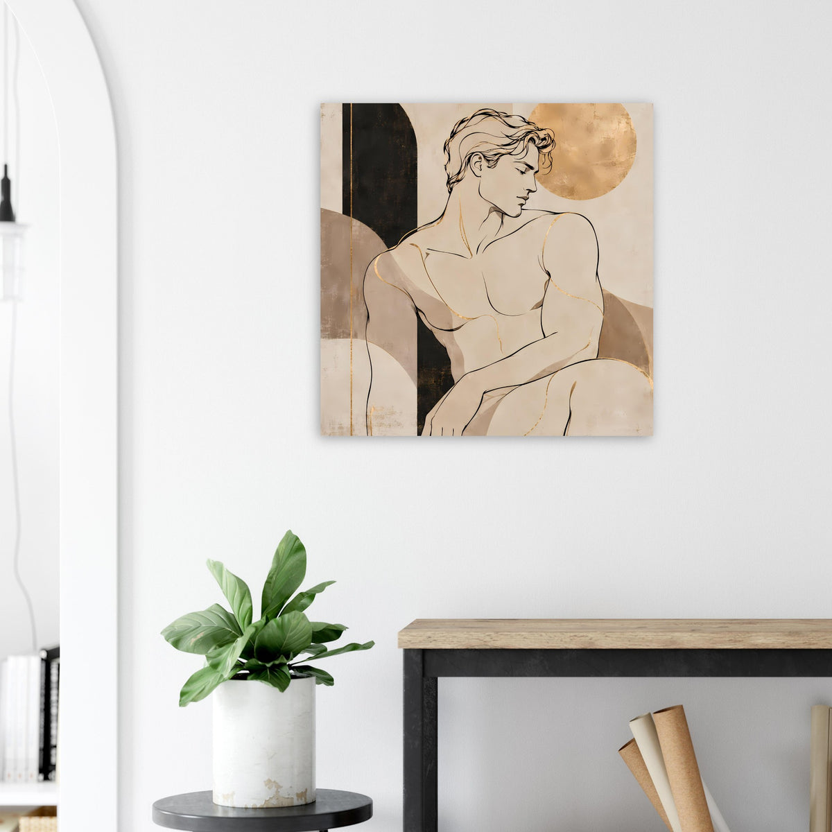 Kunstposter mit Aktdarstellung in warmen Erdtönen und goldfarbenen Akzenten