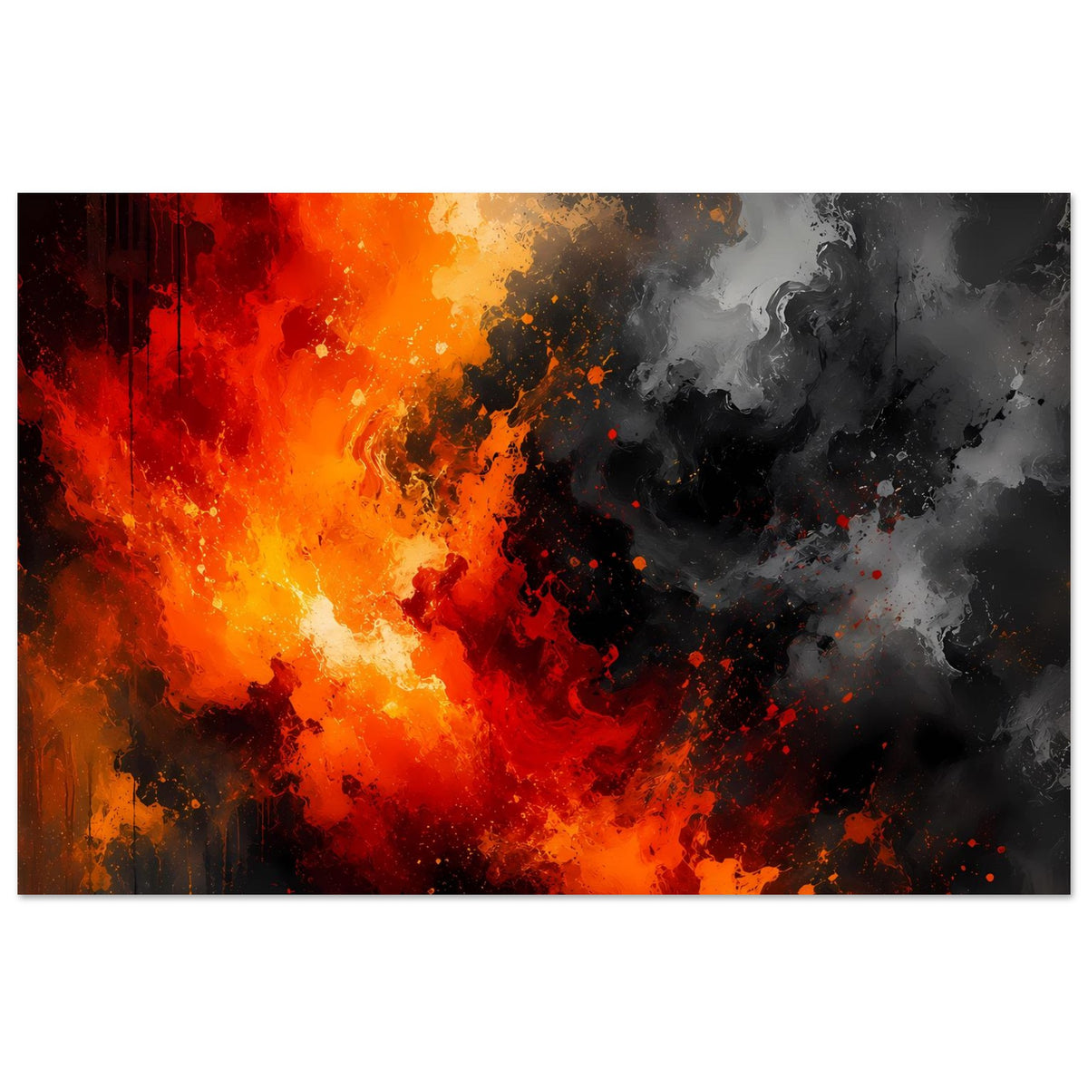Abstraktes Feuer-und-Rauch-Poster, horizontales Bild mit orange-roten Flammen und Rauch