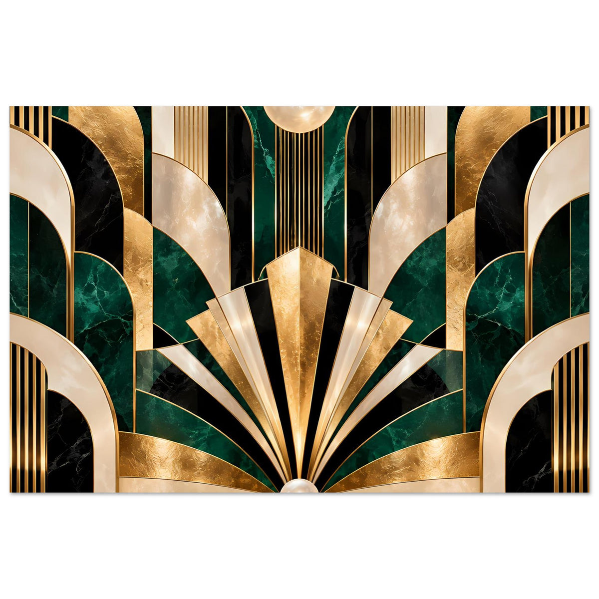 Horizontales Art-Déco-Poster mit Gold- und Smaragdgeometrie