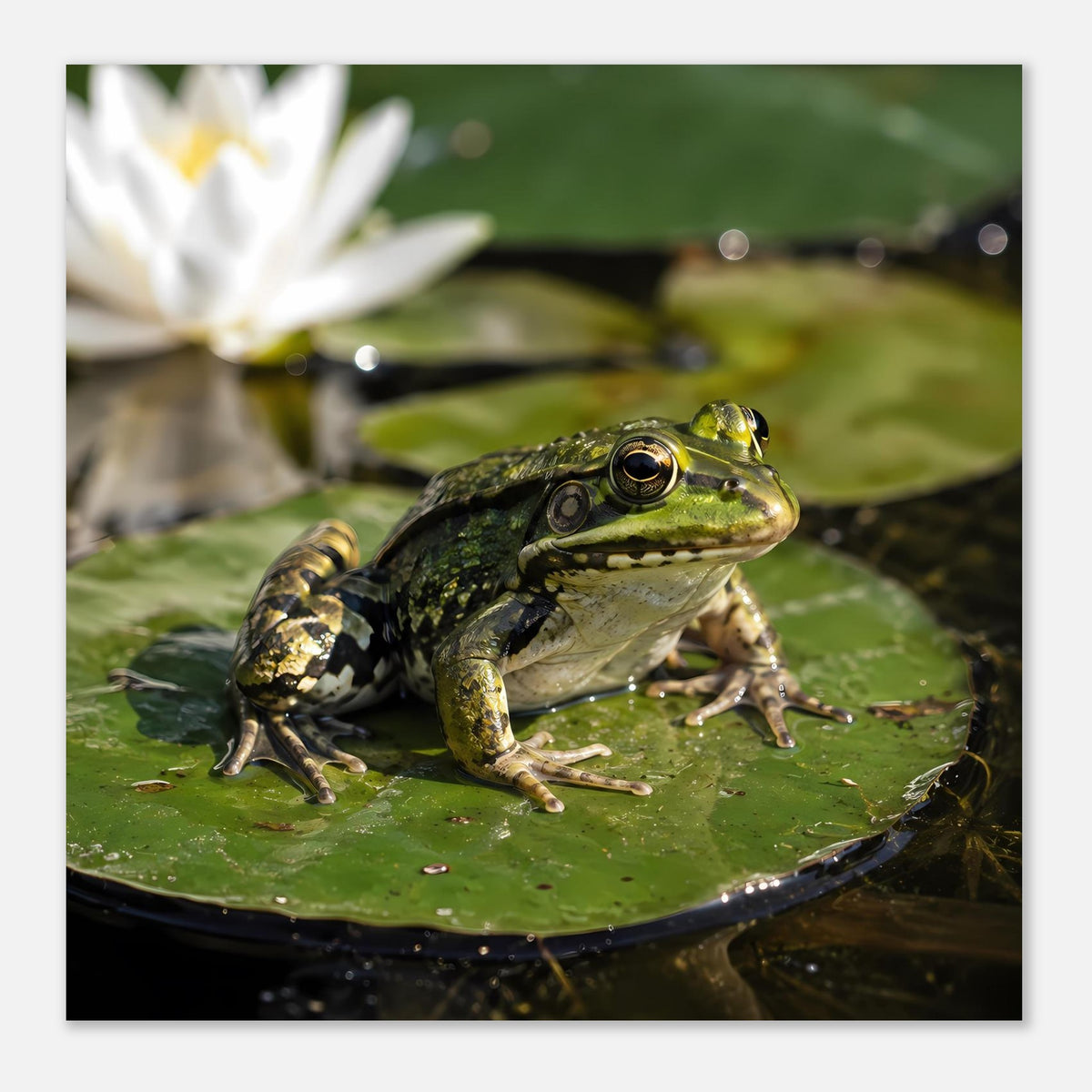 Frosch auf Seerosenblatt im Poster, ausgewogener Bildausschnitt