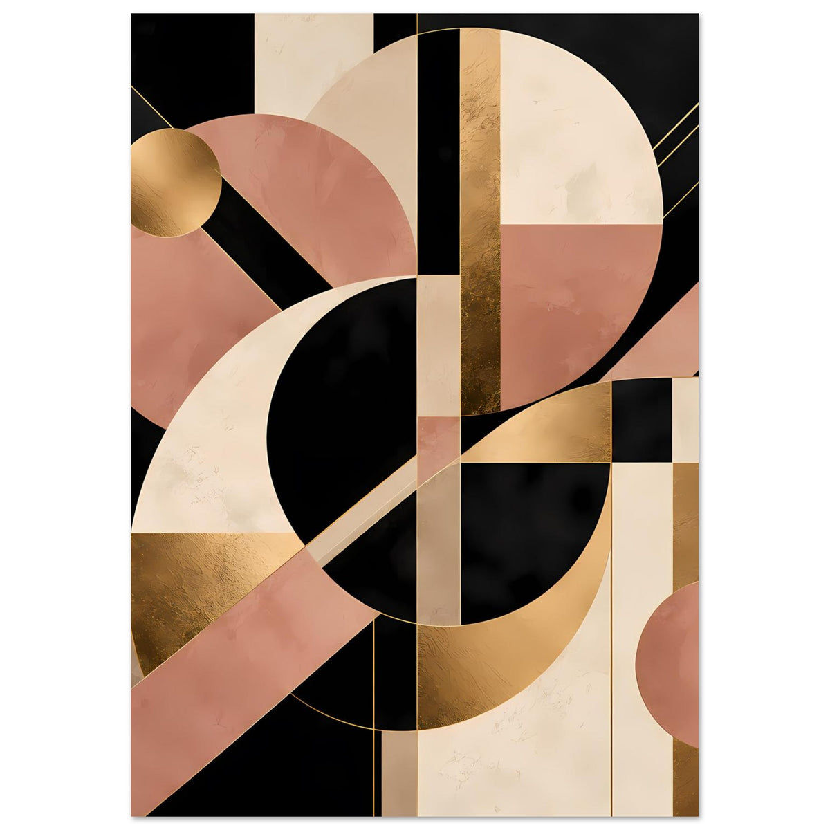 Art-Déco-Poster mit geometrischen Formen in Schwarz, Rosé, Beige und Gold