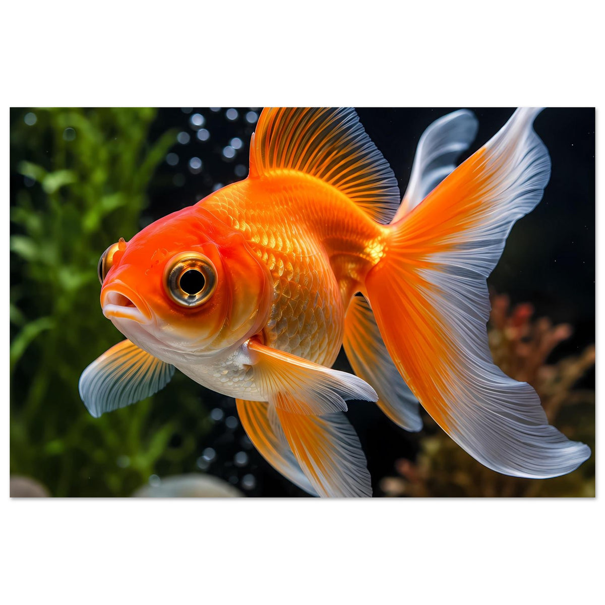 Goldfisch-Poster im Querformat: orangefarbener Fisch mit weißen Flossen