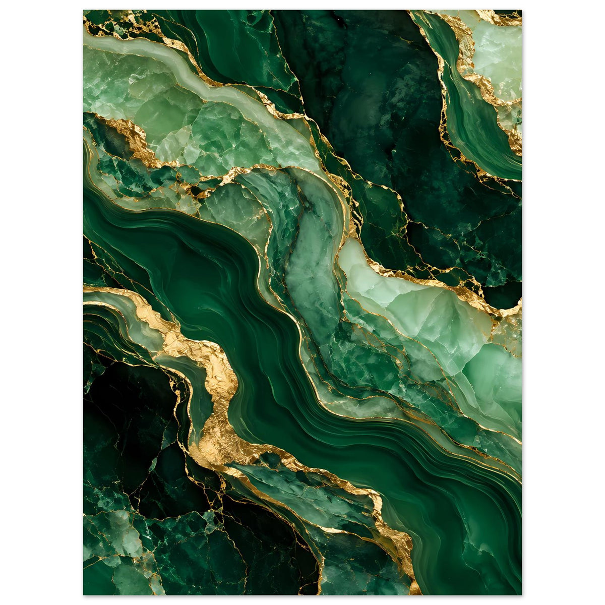 Luxusposter im Hochformat mit smaragdgrünem Marmor, goldenen Adern und Schattierungen