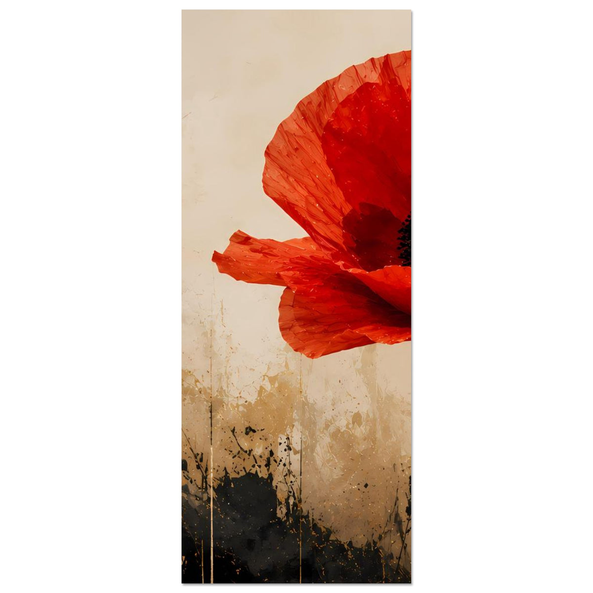 Poster-Ausschnitt mit roter Mohnblume, nur der rechte Teil der Blüte sichtbar