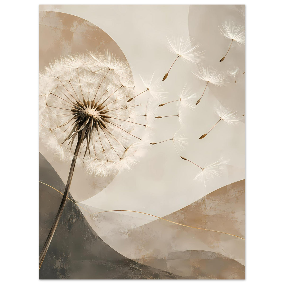 Dandellion-Passer Poster mit Pusteblumen-Samen und sanften beigen und grauen Flächen