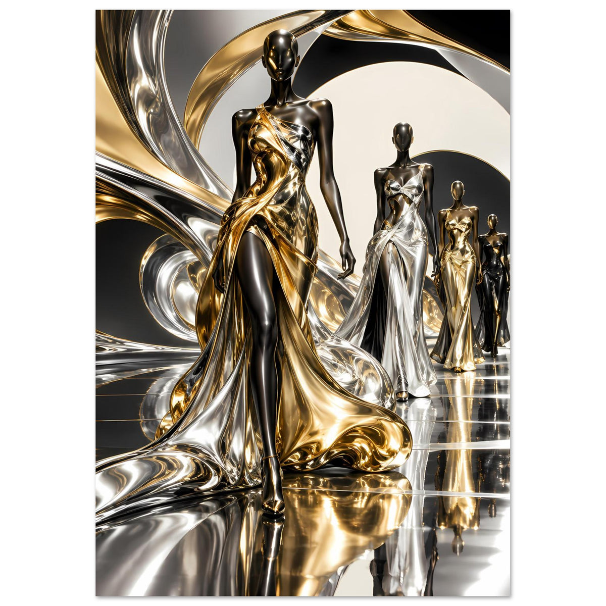 Poster mit dominierender Metallfigur in Gold und Silber sowie weiteren Figuren im Hintergrund
