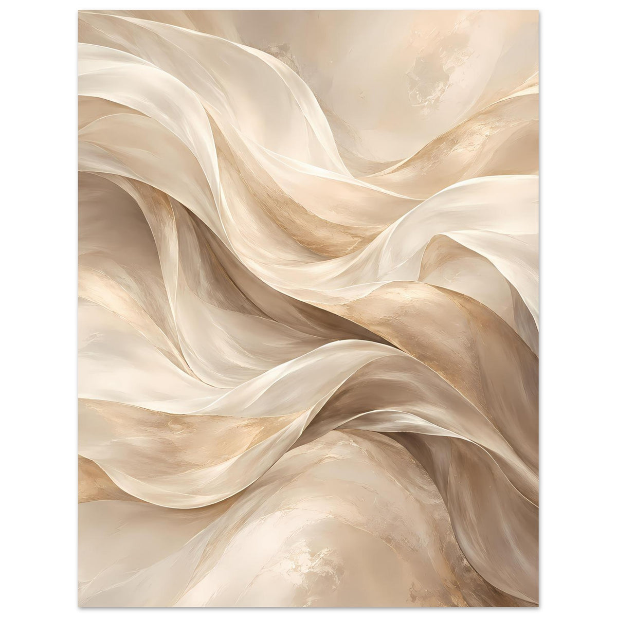 Abstraktes Fluss-Poster mit weichen, geschwungenen Wellen in Creme, Beige und Braun