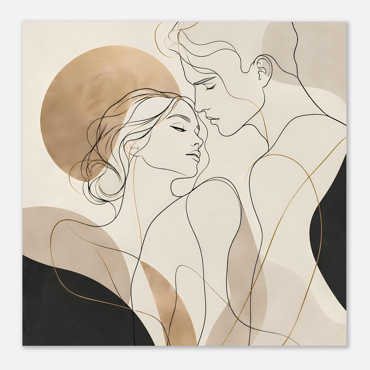 Poster mit Linienkunst eines umarmenden Liebespaares in Beige, Braun und Schwarz
