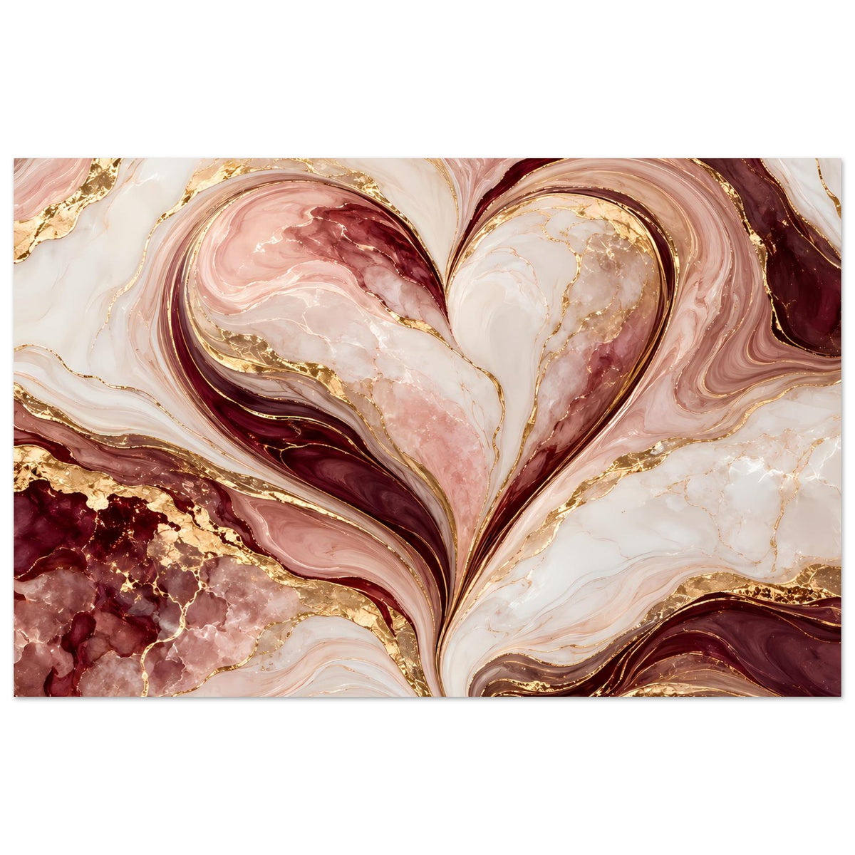 Poster mit Herz-Marmor in Rosé, Burgund und Gold, horizontal