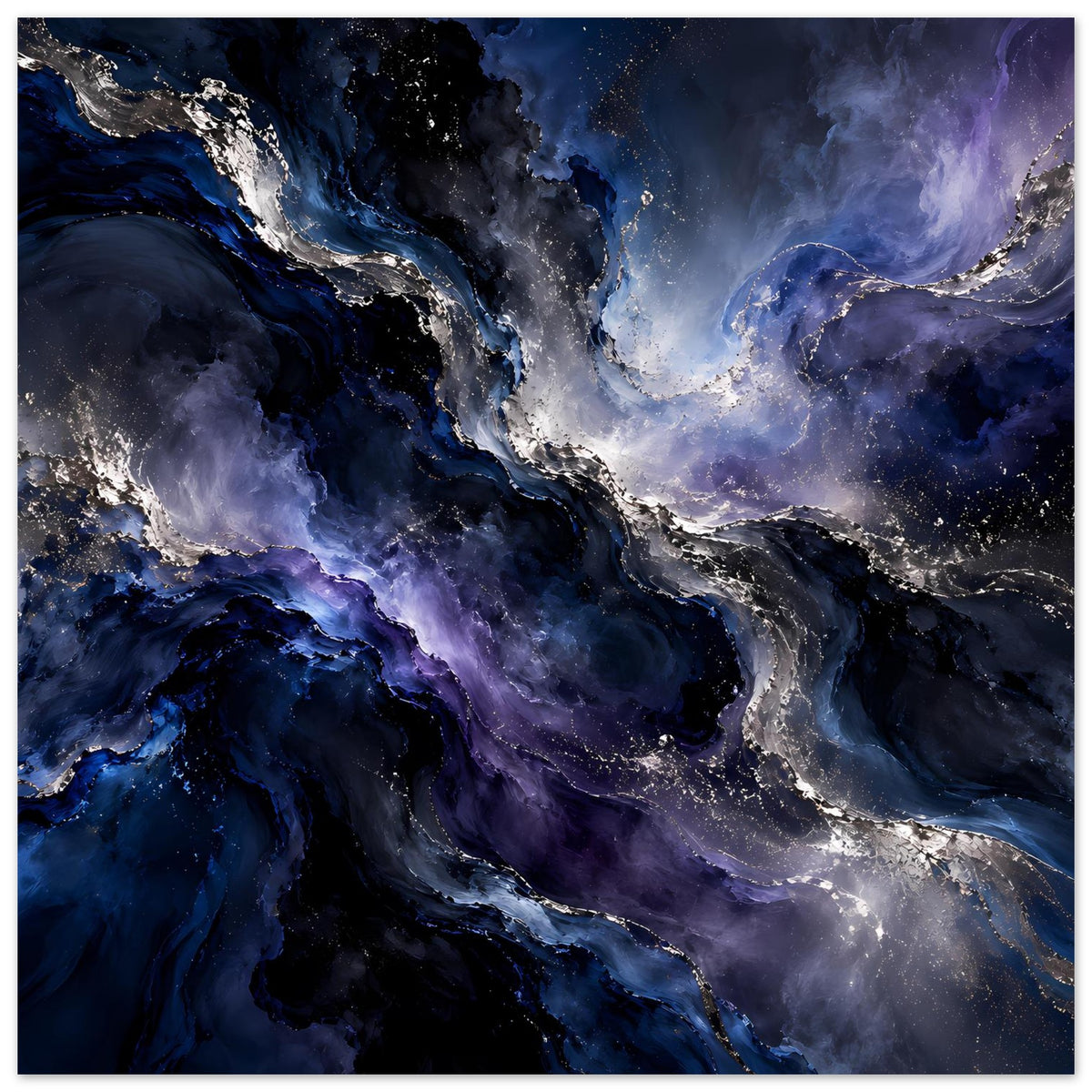 Weltraum-Poster im Querformat: kräftige Blauschattierung mit silbernen Nebelflächen
