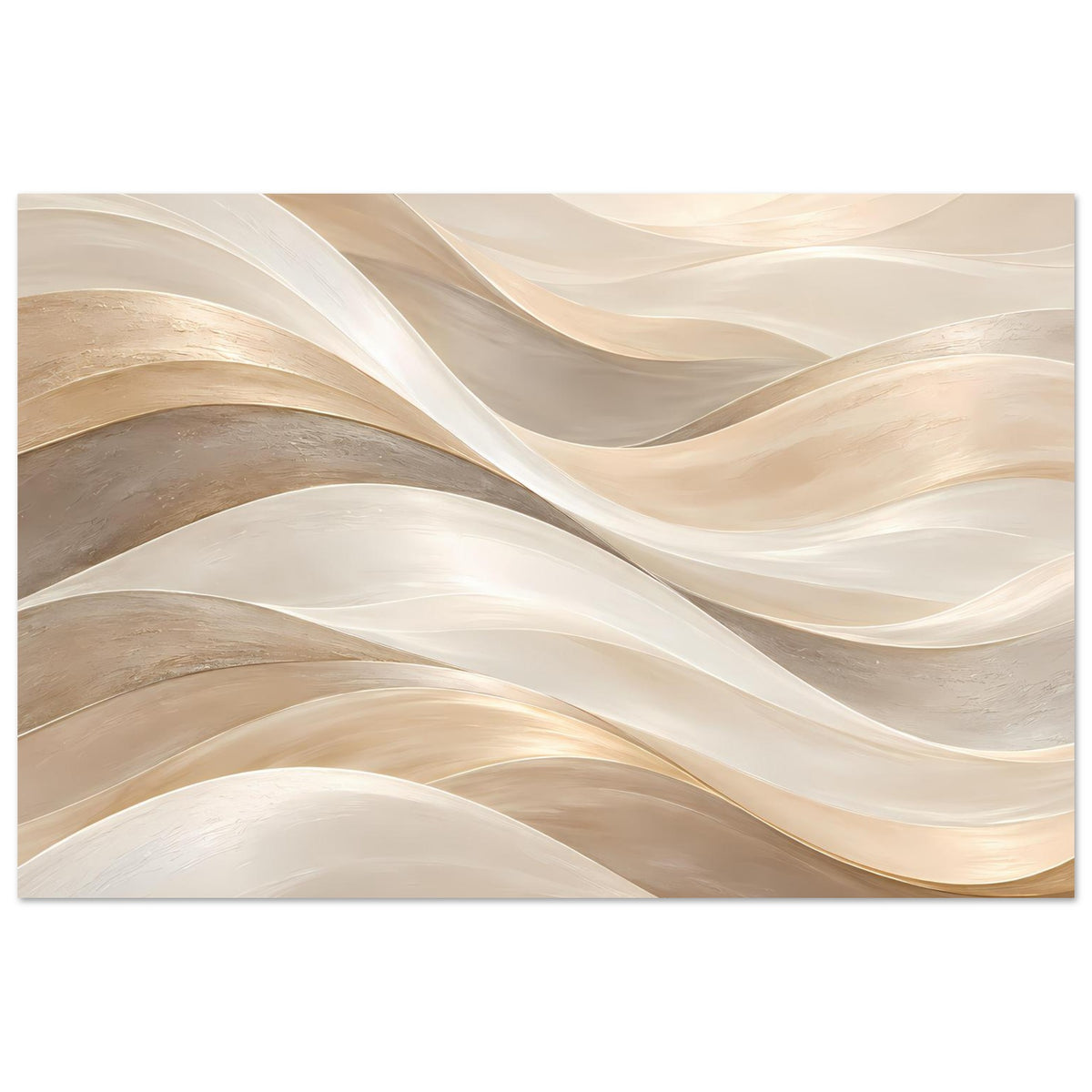 Kunstposter mit fließenden Wellen in Creme, Gold und hellem Beige, horizontal