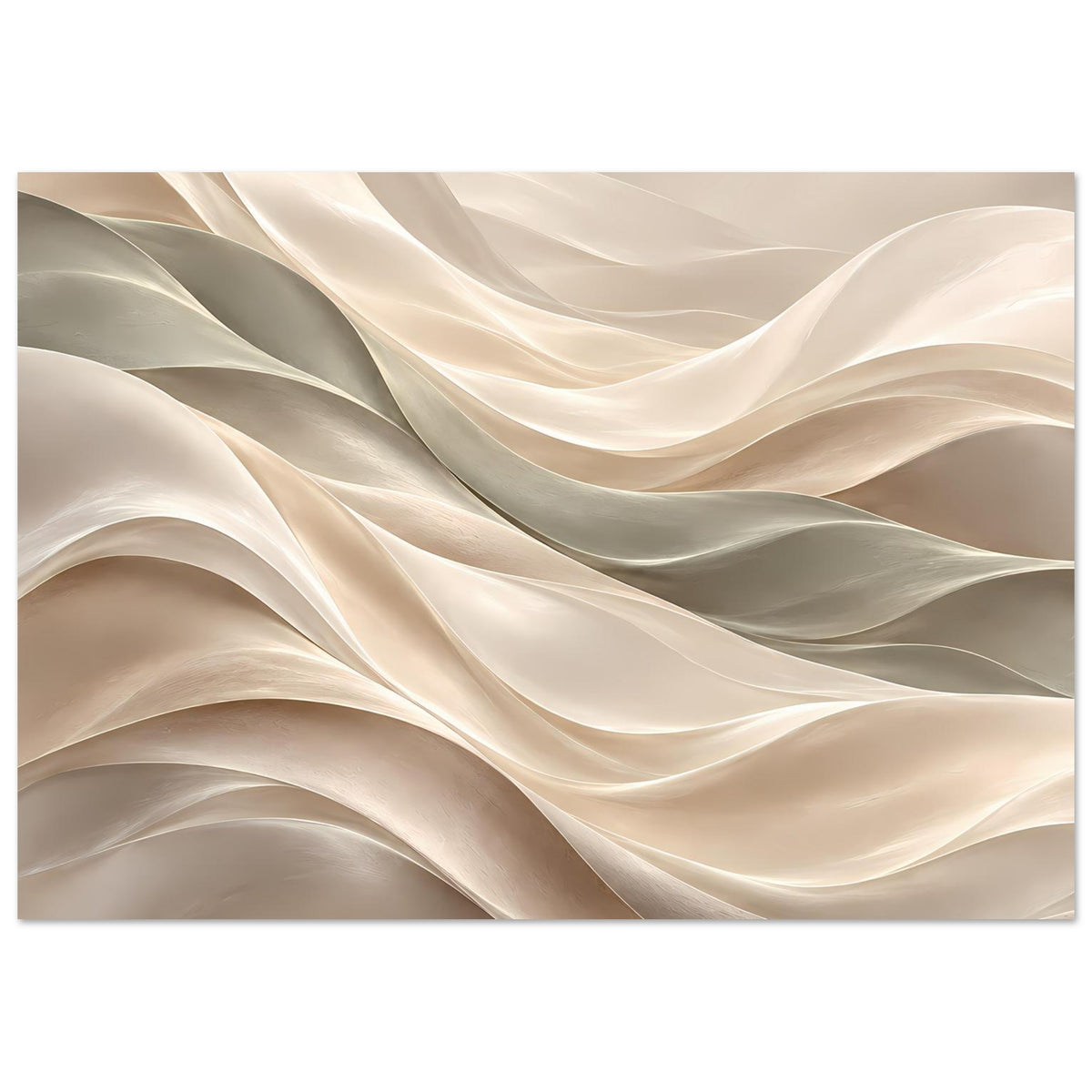 Wellenkunst-Poster im Querformat mit großen S-Wellen in Creme, Beige und Grau.