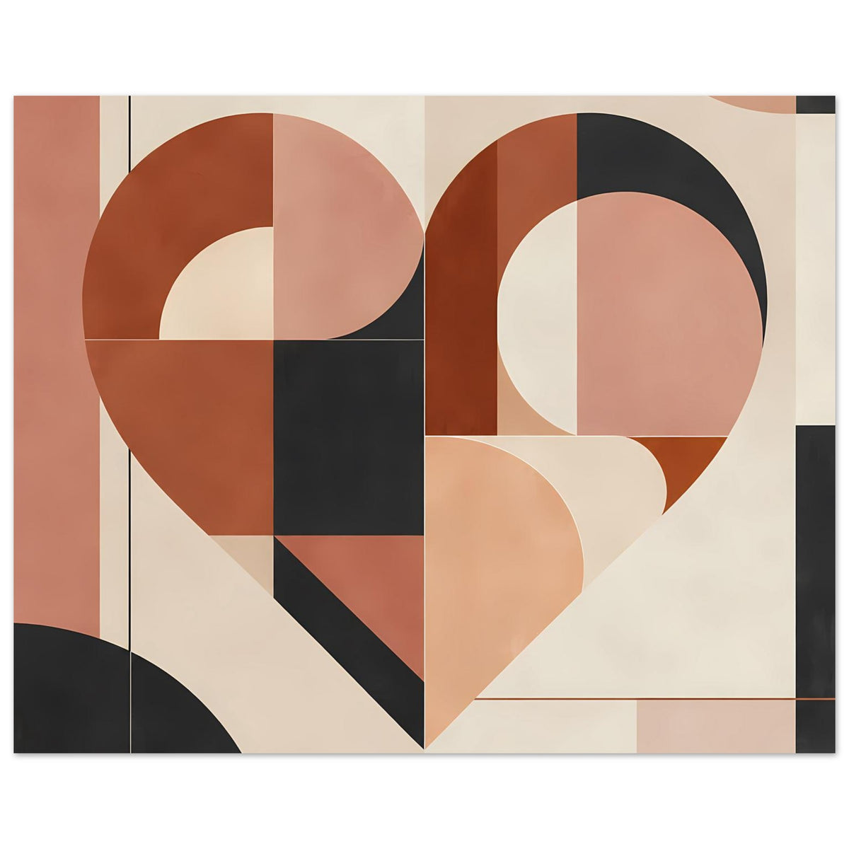 Quadratisches Poster mit geometrischem Herz aus Terrakotta, Rosa und schwarzem Rechteck