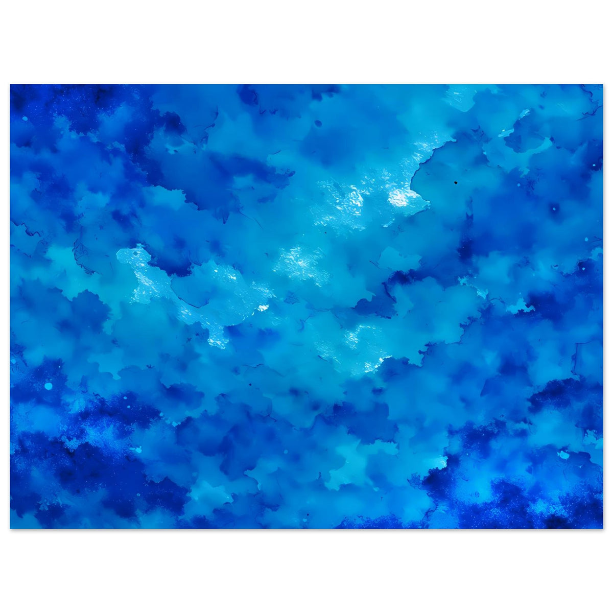 Horizontales Poster mit abstraktem, blauem Aquarell-Muster und glänzendem Lichtfleck