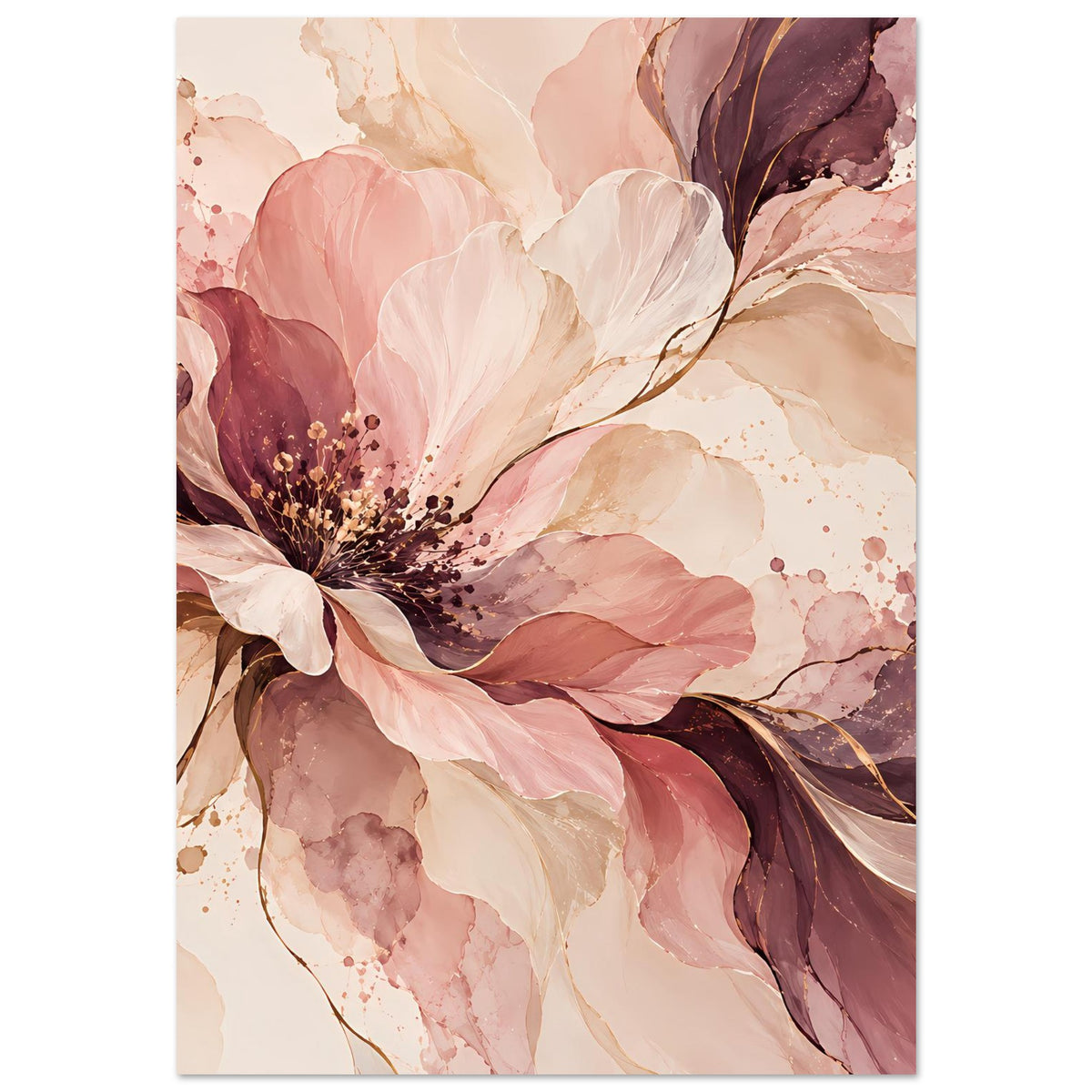 Blütenposter mit großen rosé-, creme- und beerigen Blütenblättern