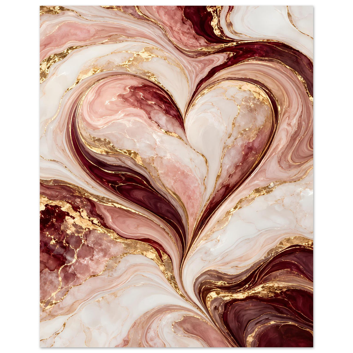 Poster mit abstraktem Herz-Marmor in Rosé, Burgund und Gold