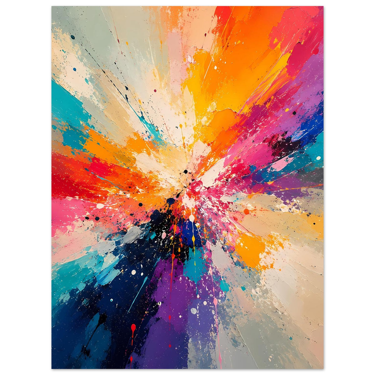 Abstraktes Kunstposter mit farbenfrohem Explosion-Motiv, vertikale Ausrichtung, Farbverläufe