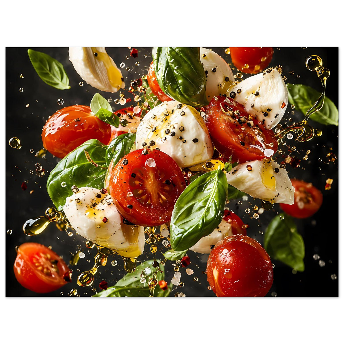 Caprese-Salat-Poster (quer) mit Tomaten, Mozzarella und Basilikum, Spritz-Dekor