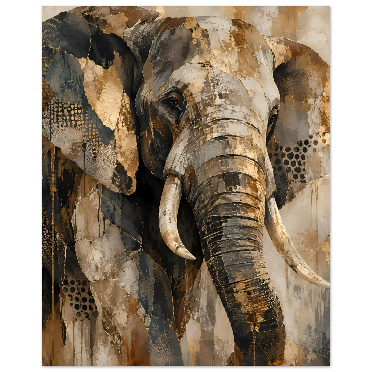 Elefantenkunst-Poster mit Elefantenkopf, Stoßzähnen und abstraktem Fels-Texturmuster