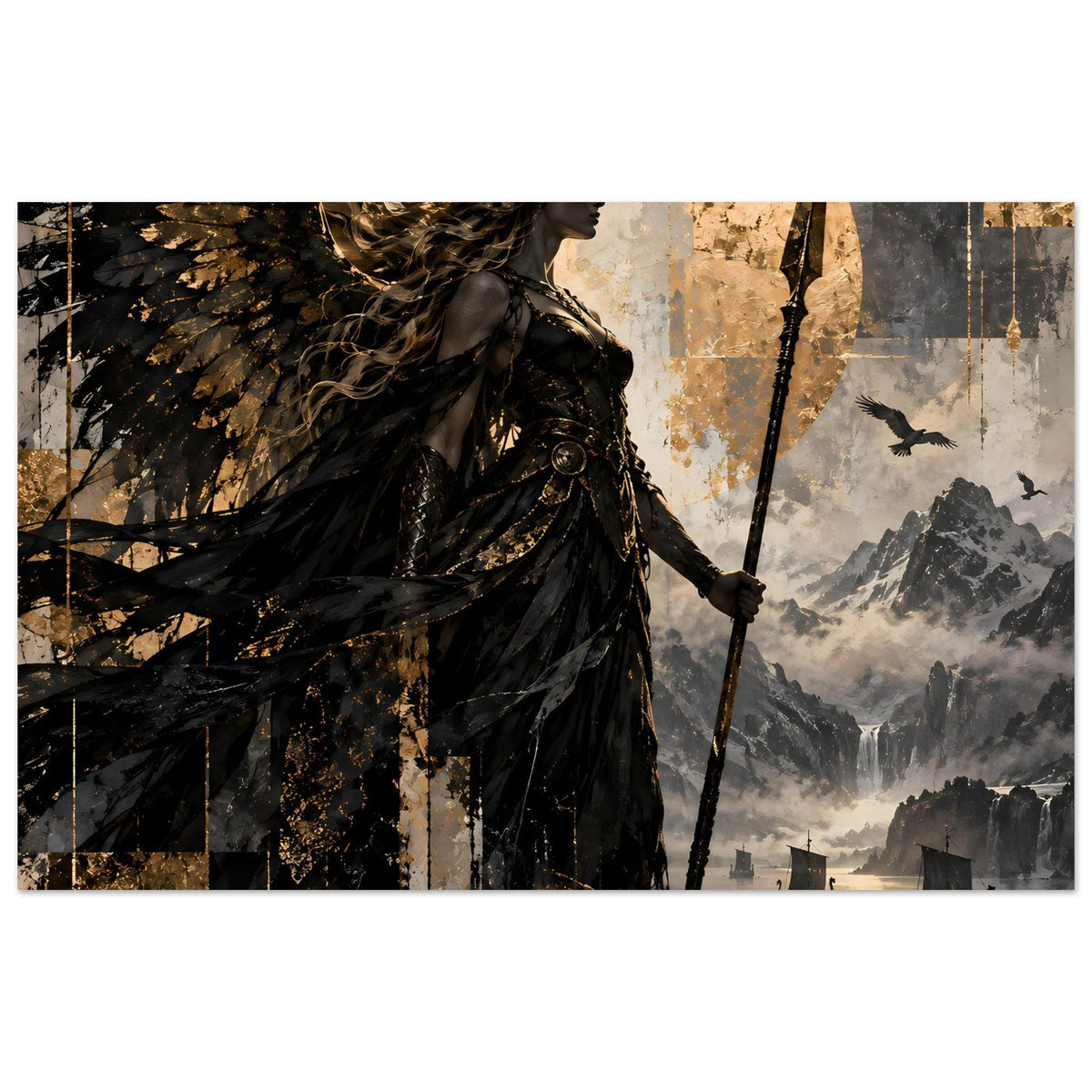 Kunstposter: Valkyrie-Teilansicht mit Flügeln, Speer und goldenen Details