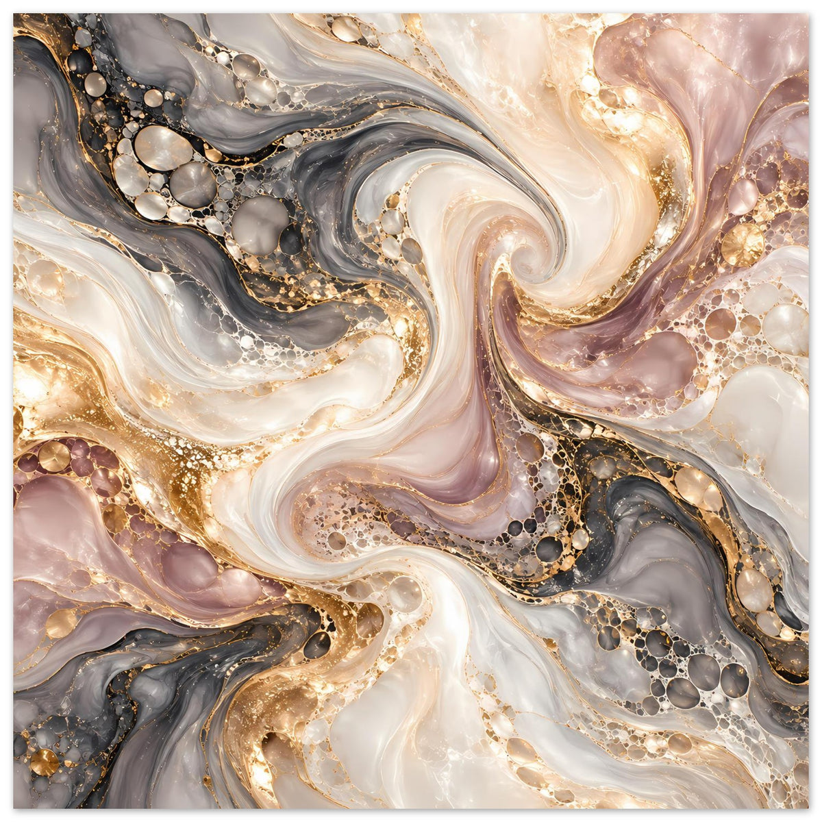 Nahansicht Marmor-Poster mit grauen und beigen Swirls, goldenen Sprenkeln und Blasenoptik