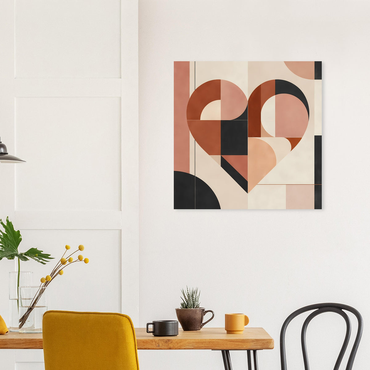Wandposter mit abstraktem Herzmotiv in Terrakotta und Rosa