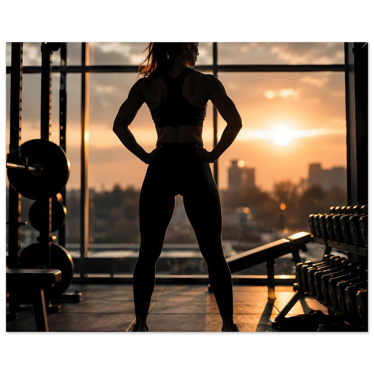 Fitness-Poster mit Ganzkörper-Silhouette einer Sportlerin, Profilansicht