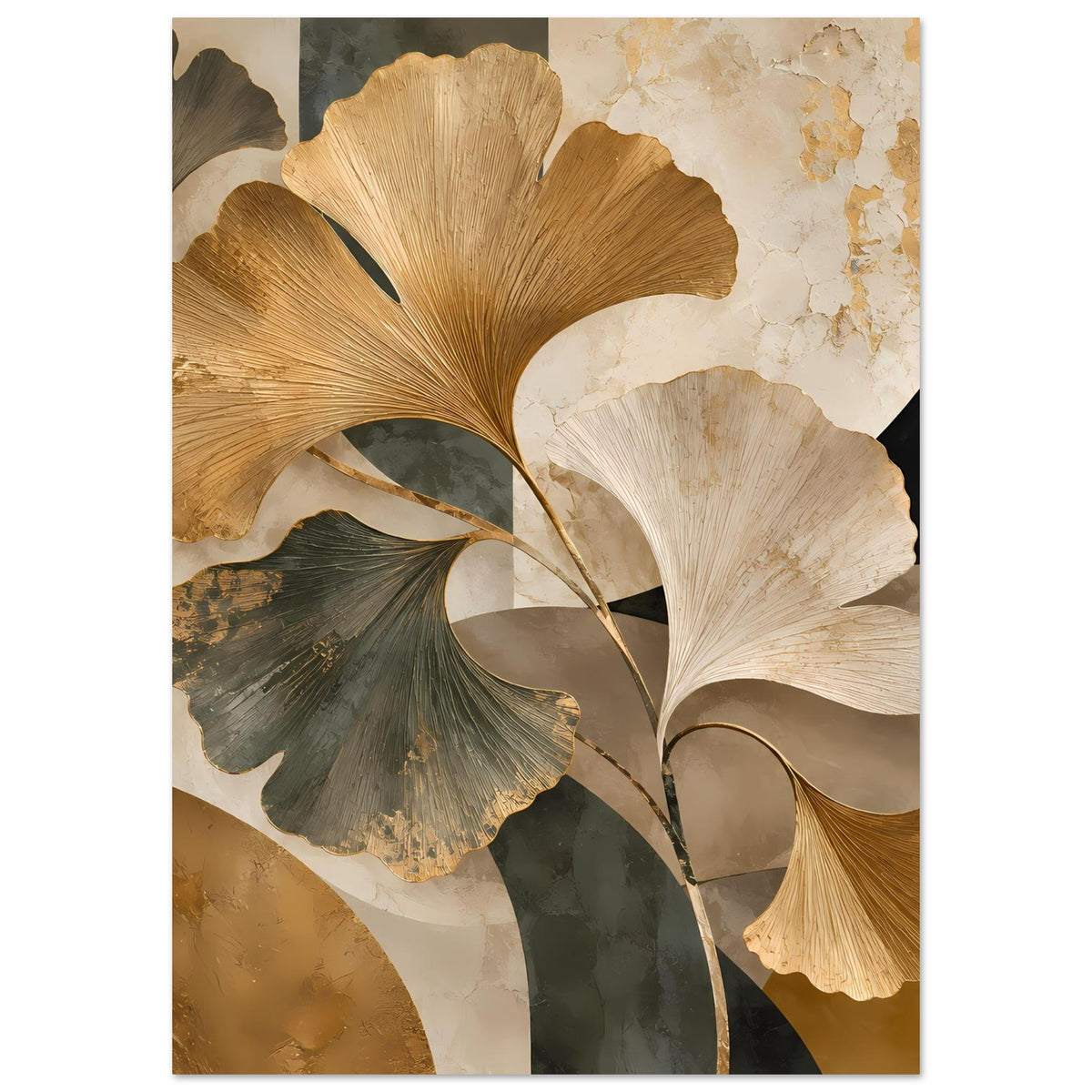 Botanisches Poster mit Ginkgo-Blättern in warmen Erdtönen, vertikale Ausrichtung