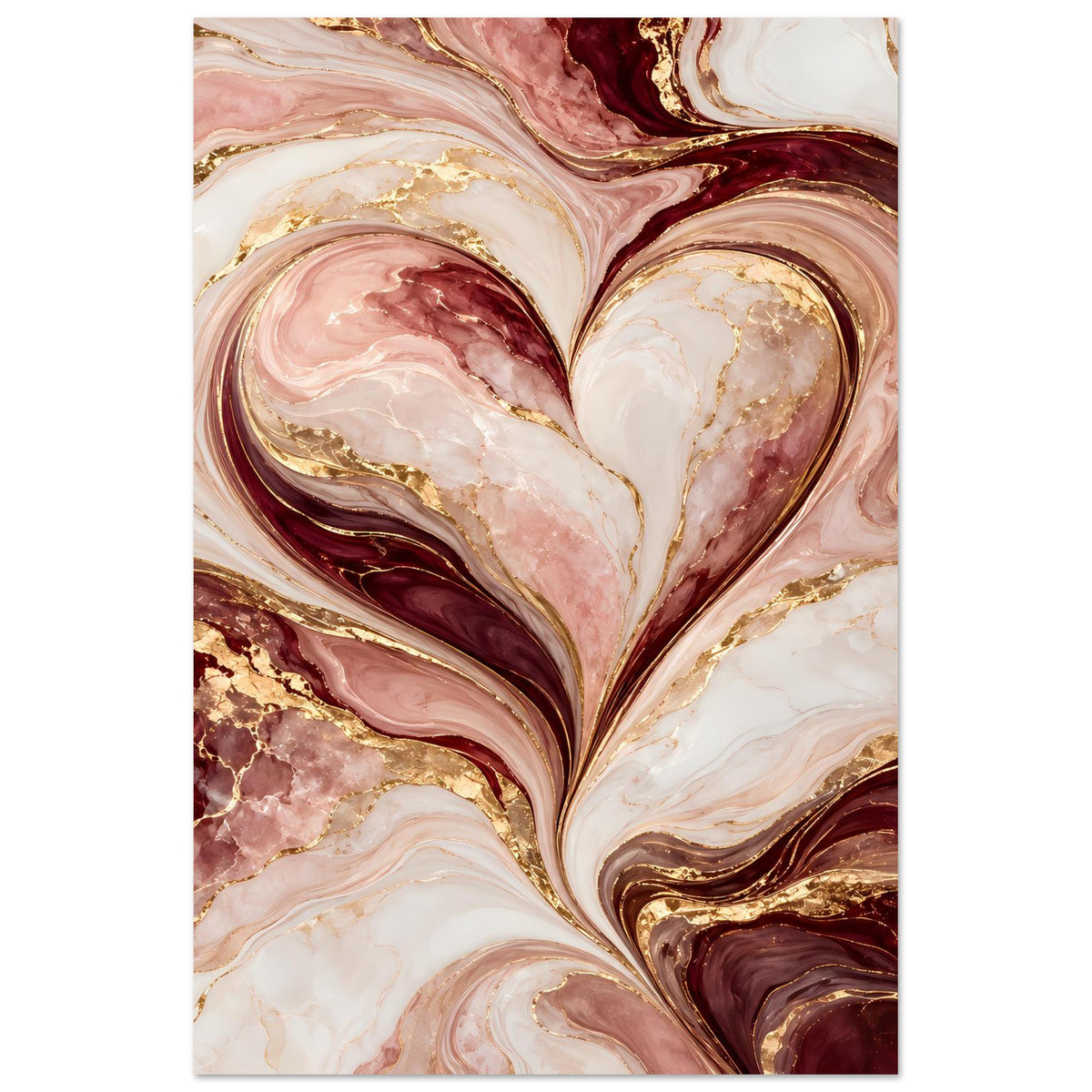 Poster mit Herz-Marmor in Rosé, Burgund und Gold