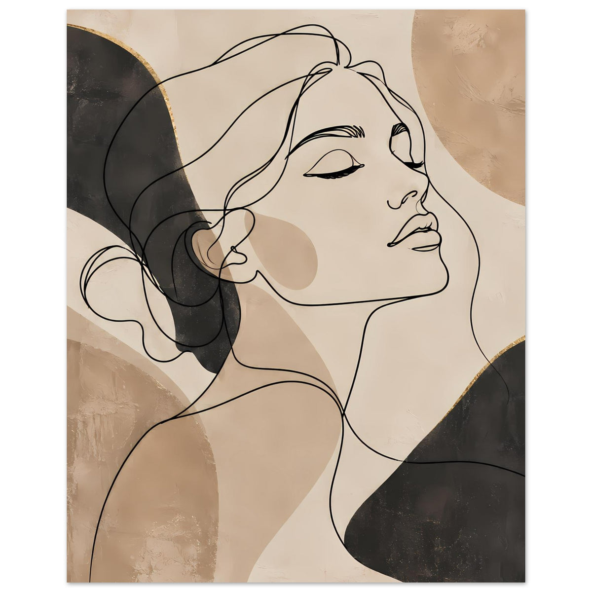 Kunstposter mit zweitemiliger Gesichtszeichnung in Linien, Beige und Schwarz