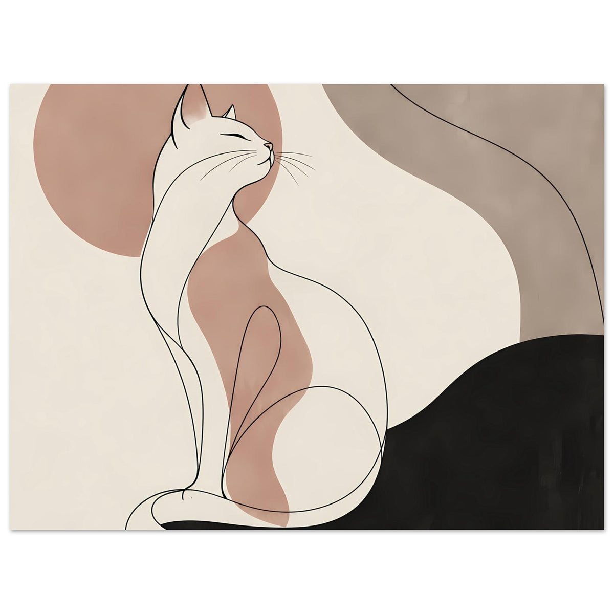 Poster mit teilweise angeschnittener Katzensilhouette, beiges Design mit schwarzem unteren Rand