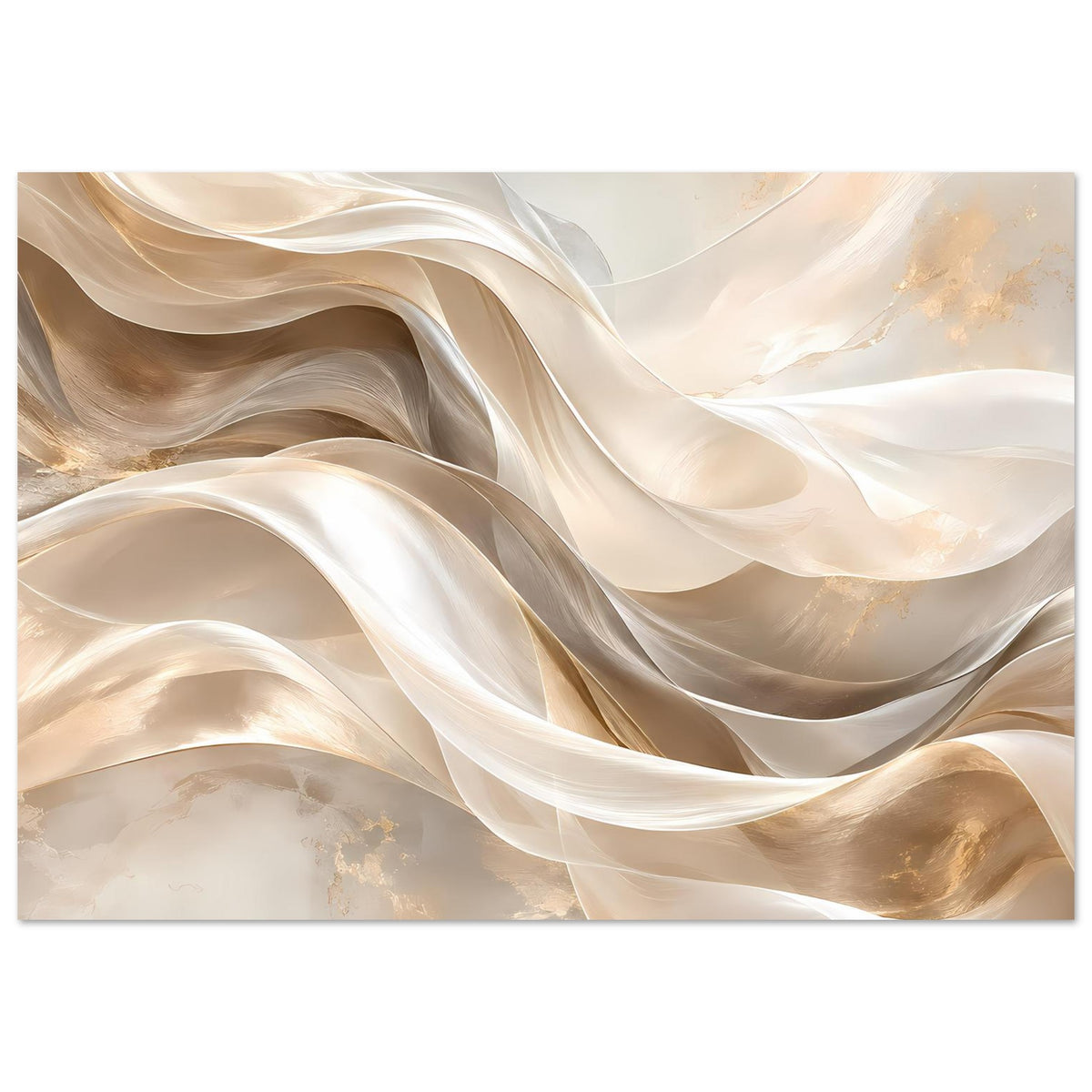 Abstraktes Leinwand-Poster mit fließenden Creme- und Goldlinien, horizontal