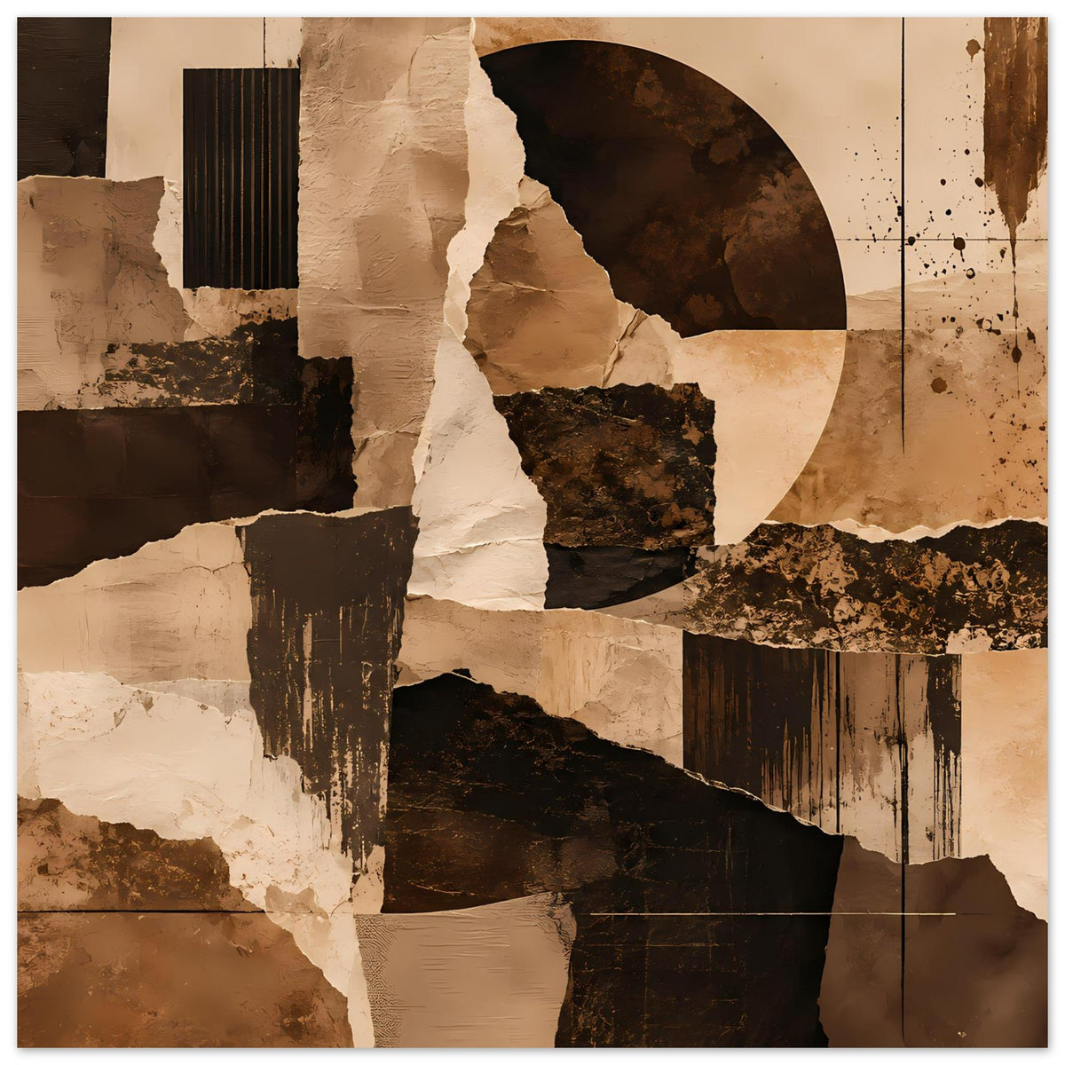 Kunstposter horizontal mit abstrakten Texturen, helle Bruchflächen und dunkle Farbstreifen
