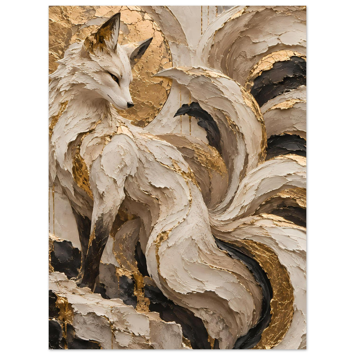 Kunstposter, vertikal: Fuchs im Relief-Look mit goldenen Sprenkeln und beigen Farbschichten