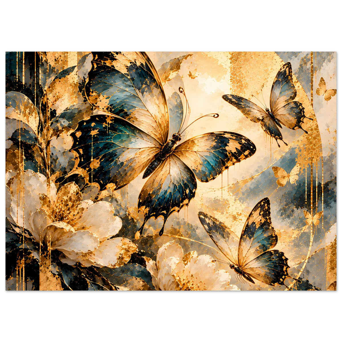 Schmetterlings-Poster mit gold-blauem Motiv, mehrfarbig, horizontal
