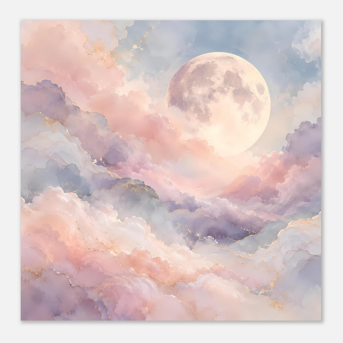 Quadratisches Pastellposter mit großem Mond und Wolkenlandschaft