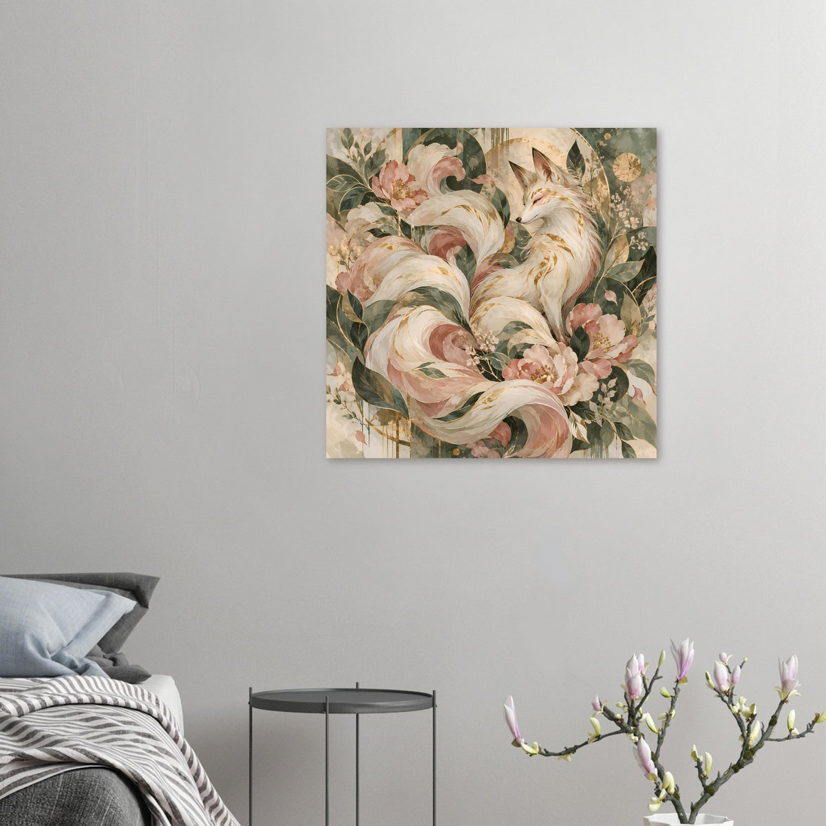 Poster mit Fuchsmotiv in Rosé-, Grün- und Goldtönen