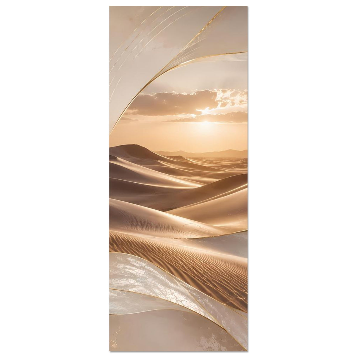 Wüsten-Poster im Hochformat mit Sandwellen und goldenen Linien