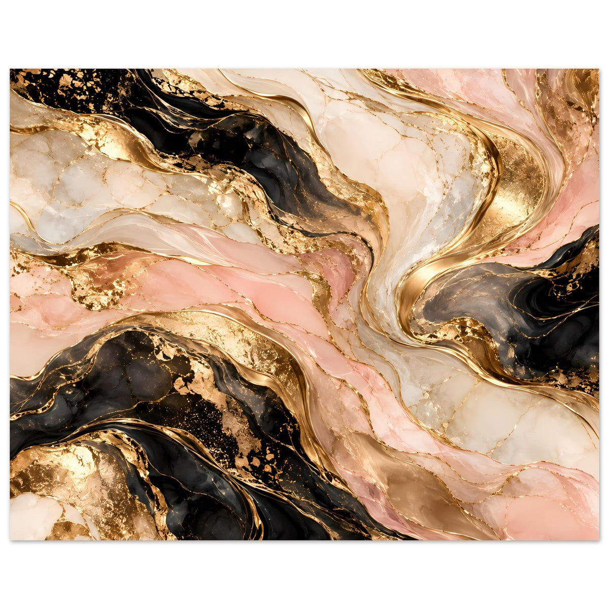 Horizontales Marmor-Poster mit Goldakzenten in Schwarz, Rosa und Creme